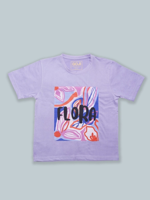 

GOJI Kids Lavender & orchid ice Colourblocked Henley Neck Raw Edge T-shirt