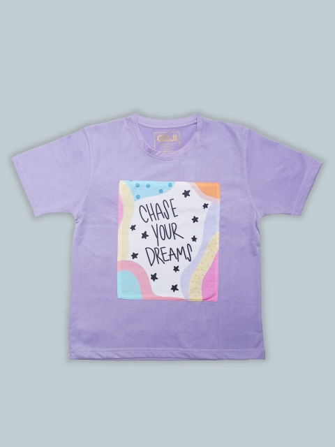 

GOJI Kids Lavender Checked Checked High Neck Raw Edge T-shirt