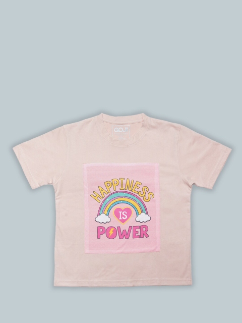 

GOJI Kids Peach-Coloured & mauve chalk Checked V-Neck T-shirt