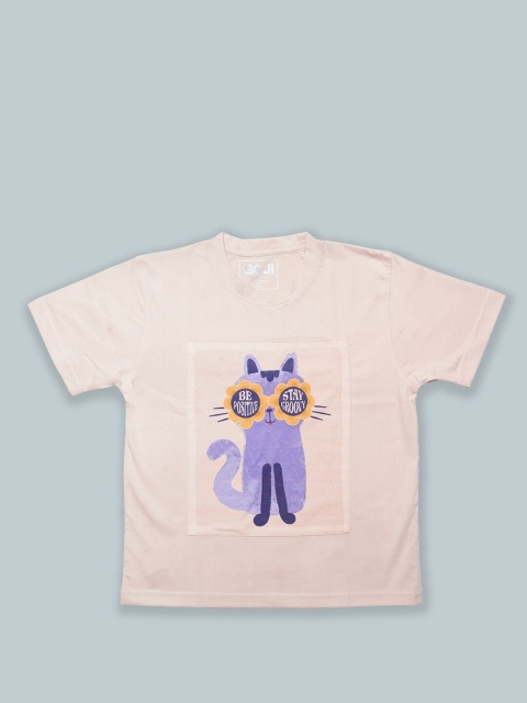

GOJI Kids Peach-Coloured Floral V-Neck T-shirt