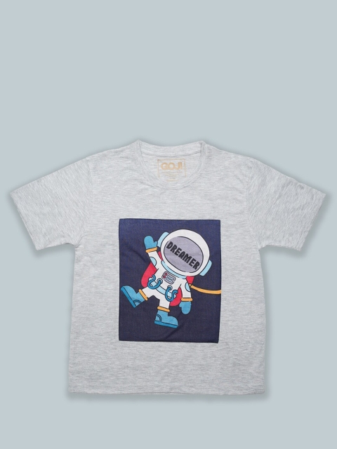 

GOJI Kids Grey Melange Floral Henley Neck Tropical T-shirt