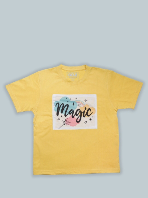 

GOJI Kids Yellow & mimosa Checked V-Neck Raw Edge T-shirt