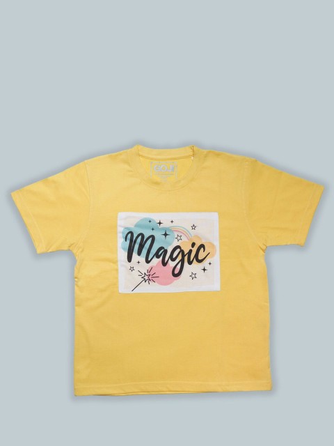 

GOJI Kids Yellow & mimosa Checked V-Neck Raw Edge T-shirt