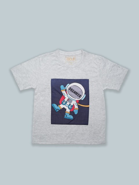 

GOJI Kids Grey Melange Floral Henley Neck Tropical T-shirt