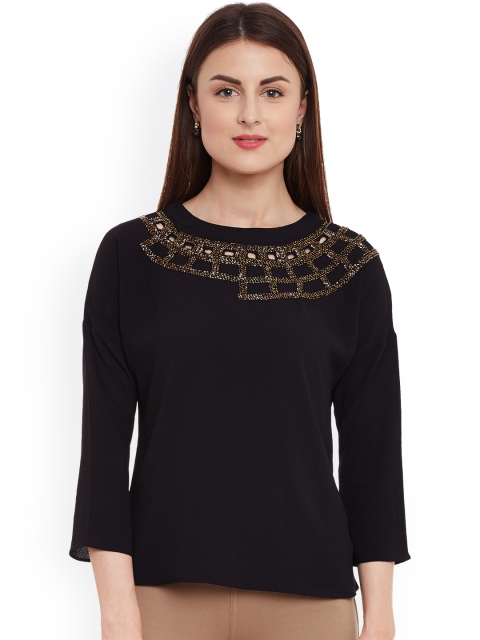 

Kazo Women Black Embellished Detail Top