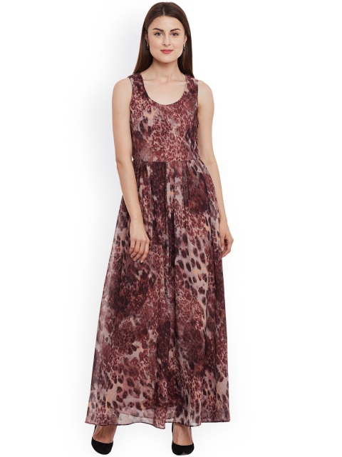 

Kazo Women Coffee Brown Animal Print Maxi Dress