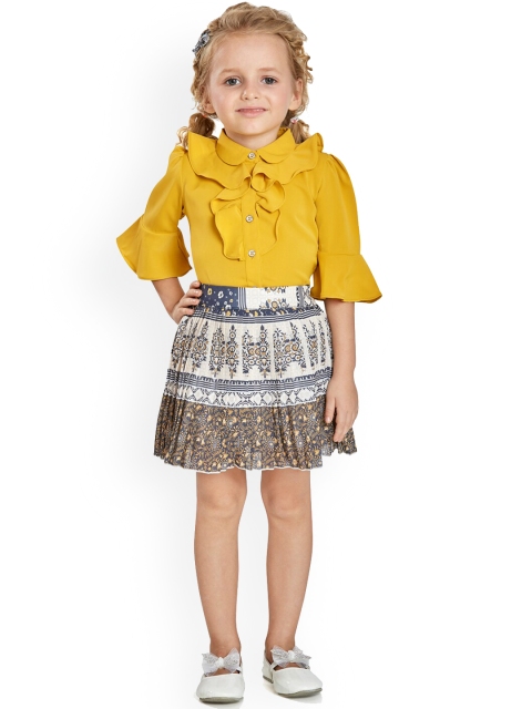 

Peppermint Girls Mustard & White Top with Skirt