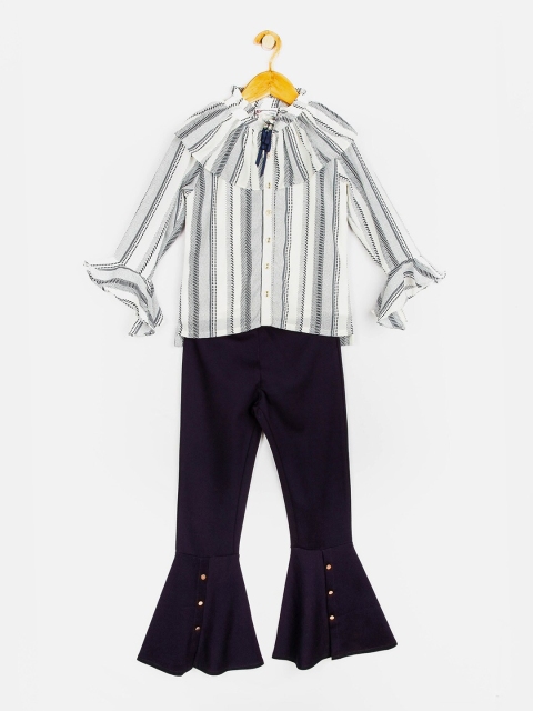 

Peppermint Girls Navy Blue & White Striped Shirt with Trousers