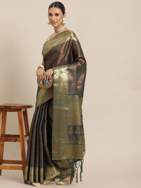 

Havida Sarees Olive Green & Black Woven Design Kanjeevaram Saree