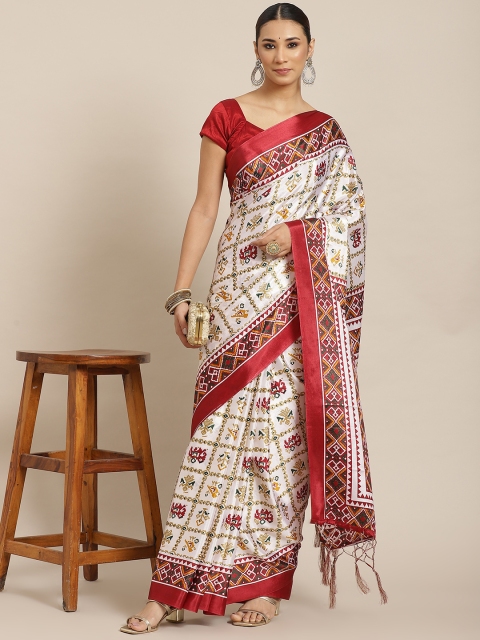 

Havida Sarees Off-White Turkey Silk Ethnic Motifs Print Patola Saree