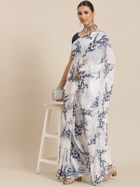 

Havida Sarees Blue & White Floral Printed Saree with Blouse Piece