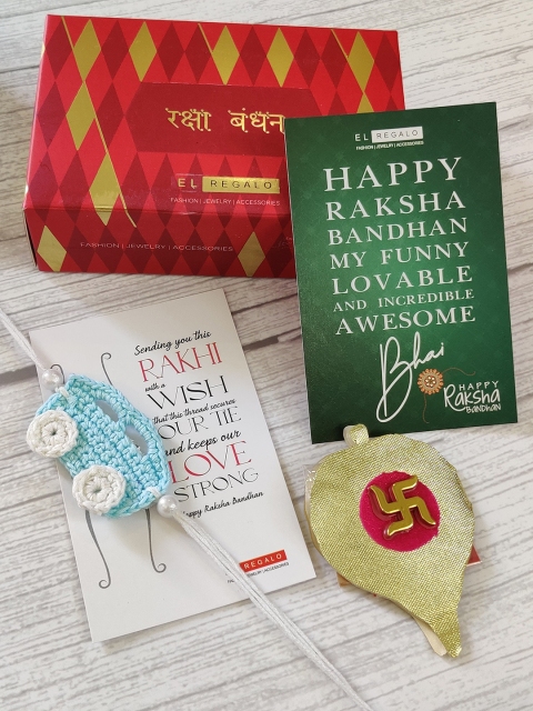 

EL REGALO Boys Blue Car Rakhi Rakshabandhan Combo with Greeting Card Roli Chawal