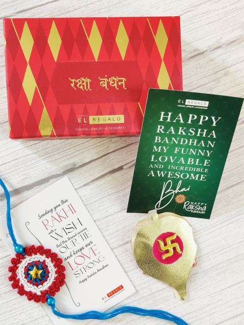 

EL REGALO Boys Blue Avengers Thread Rakhi With Roli Chawal, Chocolate & Raksha Bandhan Greeting Card