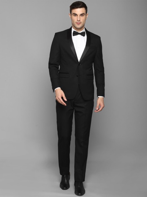

Louis Philippe Men Black Striped Single-Breasted Slim-Fit Two-Piece Suit