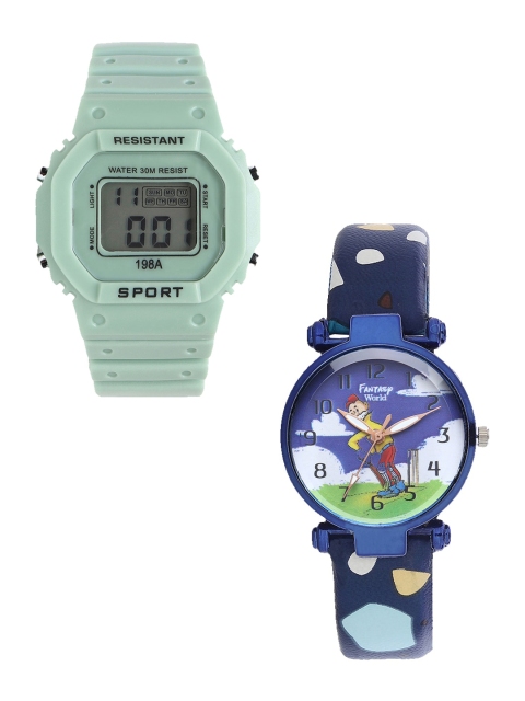 

Fantasy World Unisex Kids Grey Skeleton Dial & Green Textured Straps Digital Watch FW-198A-GR-020-CH-BL1