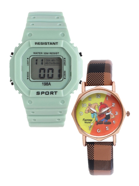 

Fantasy World Unisex Kids Grey Dial & Green Bracelet Style Straps Analogue Watch FW-198A-GR-021-CH-CP2