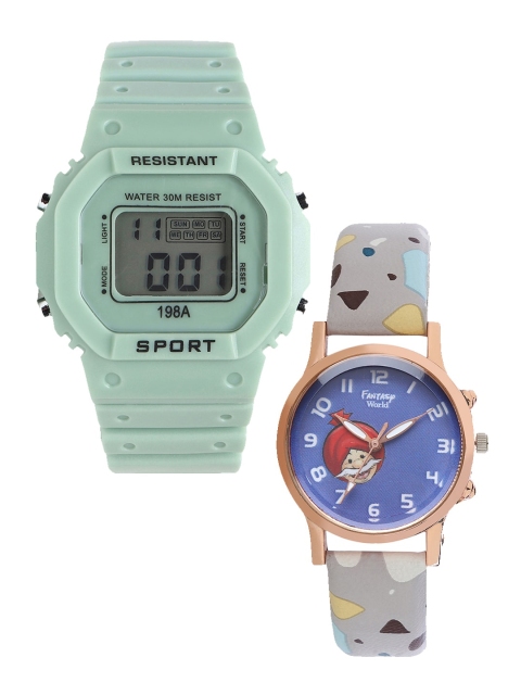 

Fantasy World Unisex Kids Grey Dial & Green Textured Straps Analogue Watch FW-198A-GR-021-CH-CP8