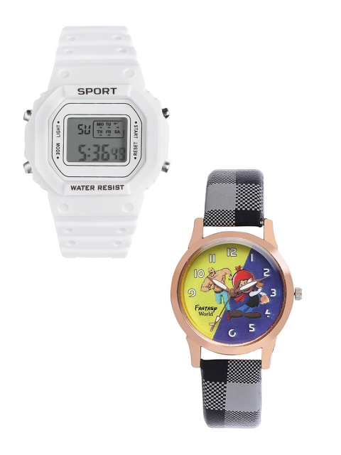 

Fantasy World Unisex Kids Grey Printed Dial & White Bracelet Style Straps Analogue Watch