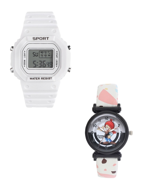 

Fantasy World Unisex Kids Grey Printed Dial & White Straps Analogue and Digital Watch
