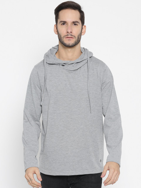 

Roadster Men Grey Melange Solid Hood T-shirt