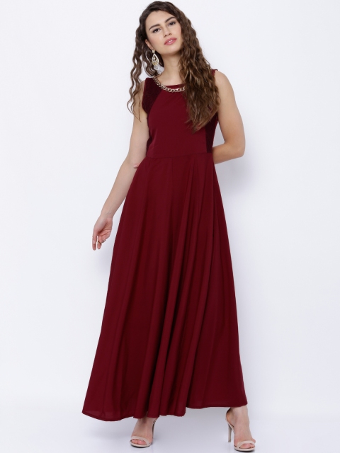 

Tokyo Talkies Women Burgundy Solid Maxi Dress