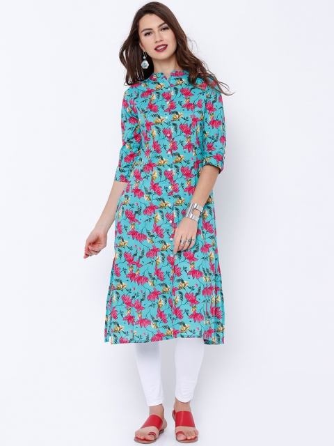 

Vishudh Women Blue Floral Print A-Line Kurta