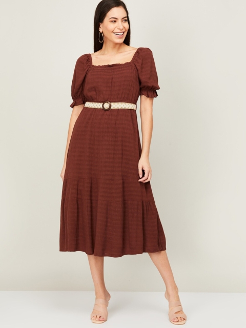 

CODE by Lifestyle Brown Striped A-Line Midi Dress