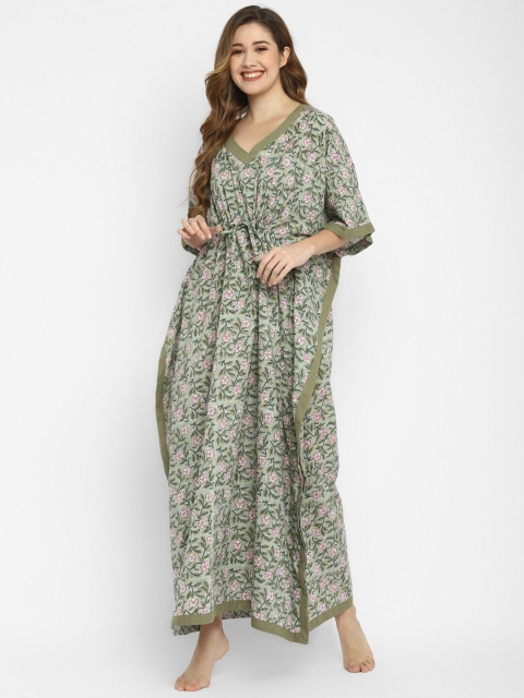 

uNidraa Khaki Printed Maxi Nightdress