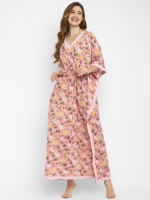 

uNidraa Pink Printed Maxi Nightdress