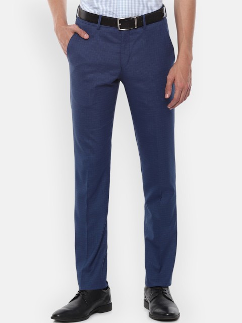 

Louis Philippe Men Blue Textured Slim Fit Trousers