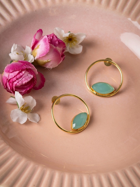 

INDYA Gold-Plated & Green Marquise Stone-Studded Stud Earrings