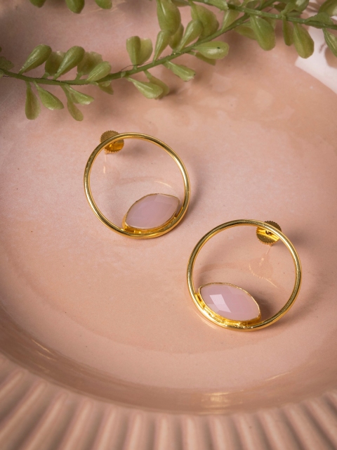 

INDYA Gold-Plated & Pink Stones-Studded Stud Earrings