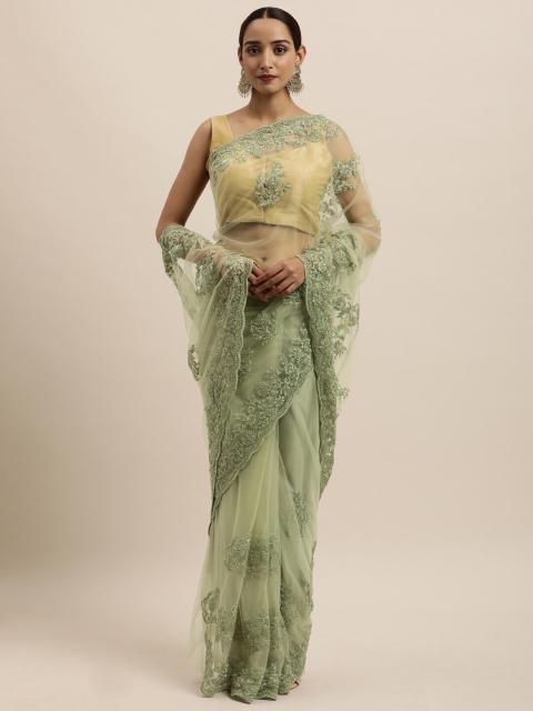 

kasee Green Floral Embroidered Net Saree