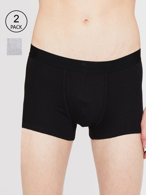 

Fame Forever by Lifestyle Men Pack Of 2 Black & Grey Solid Cotton Basic Trunks