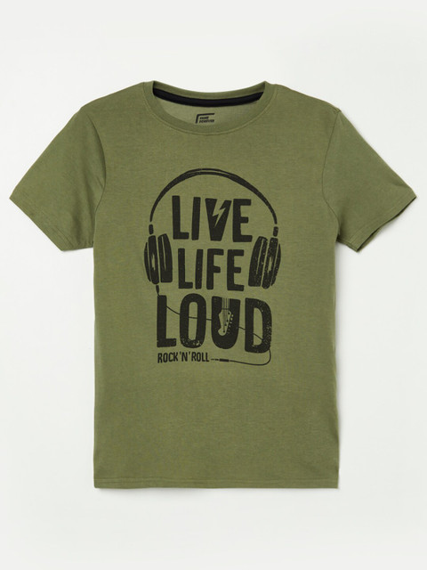 

Fame Forever by Lifestyle Boys Olive Green Typography Printed Pure Cotton T-shirt