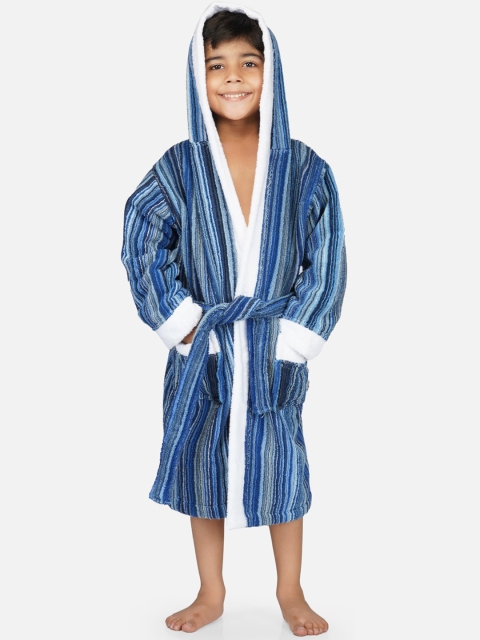 

RANGOLI Kids Blue Striped 400 GSM Cotton Bath Robe