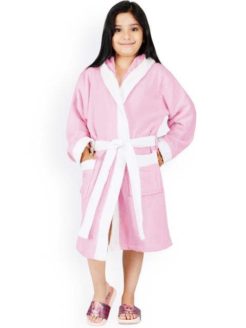 

RANGOLI Kids Pink Solid Cotton Bath Robe