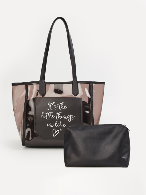 

Ginger by Lifestyle Black Printed Oversized Structured Shoulder Bag with Applique