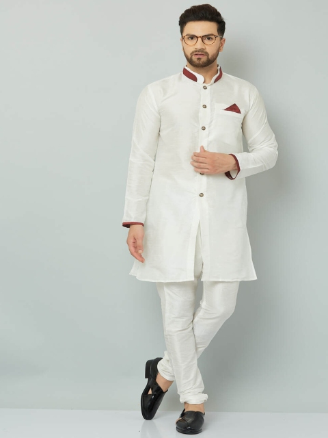 

Kaifoo Men White Solid Sherwani Set