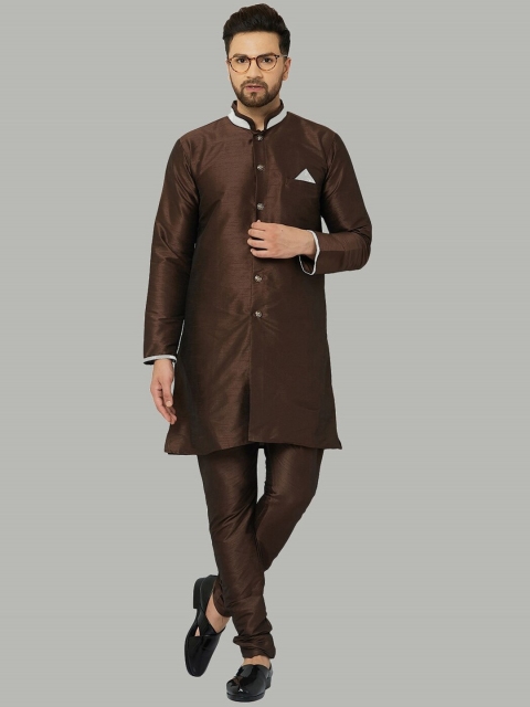 

Kaifoo Men Brown Solid Sherwani Set