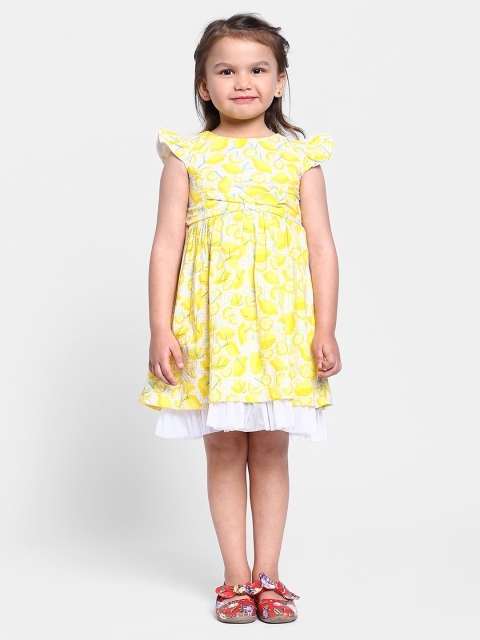 

MANET Yellow Floral Ethnic Dress
