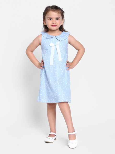 

MANET Blue & azure Peter Pan Collar Ethnic T-shirt Dress