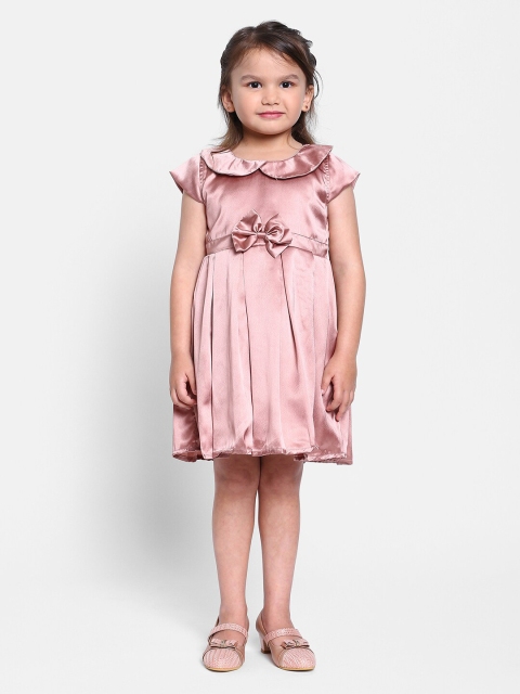 

MANET Peach-Coloured & pink diamond Peter Pan Collar Ethnic Dress