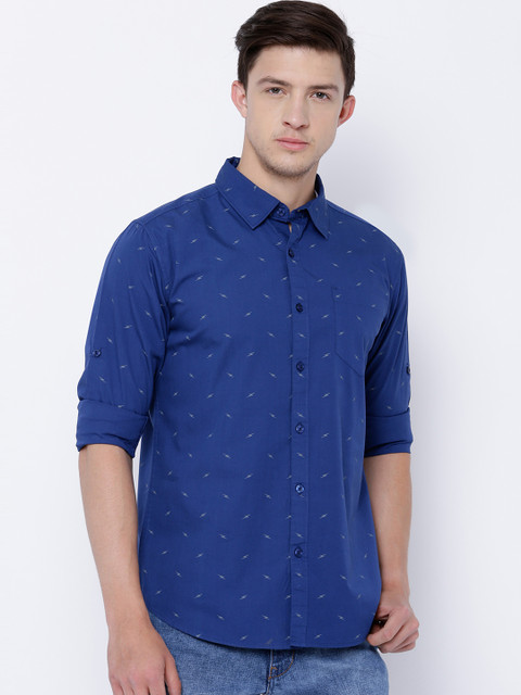 

HIGHLANDER Men Blue Slim Fit Printed Casual Shirt