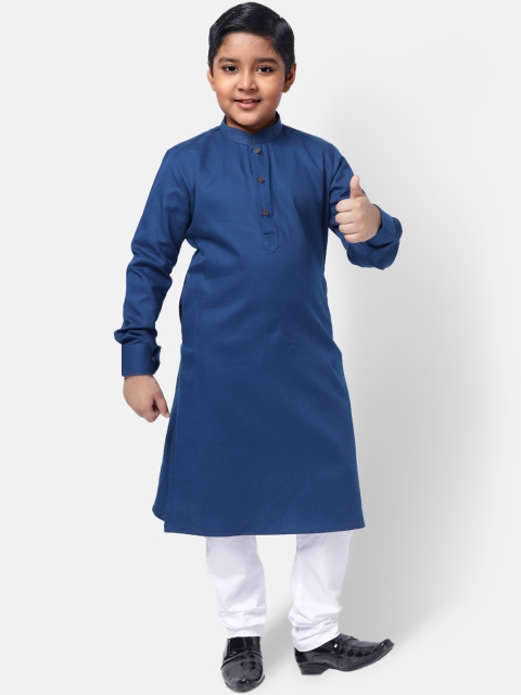 

NAMASKAR Boys Blue Pure Cotton Kurta with Pyjamas