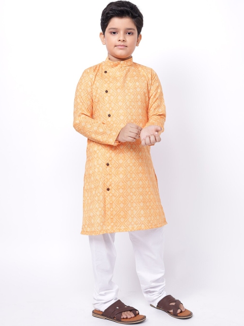 

NAMASKAR Boys Orange Embroidered Empire Pure Cotton Kurti with Salwar & With Dupatta