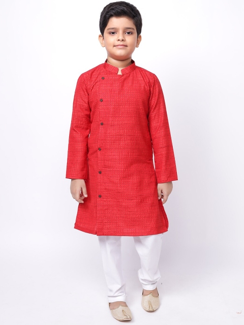 

NAMASKAR Boys Red Pure Cotton Kurta with Pyjamas