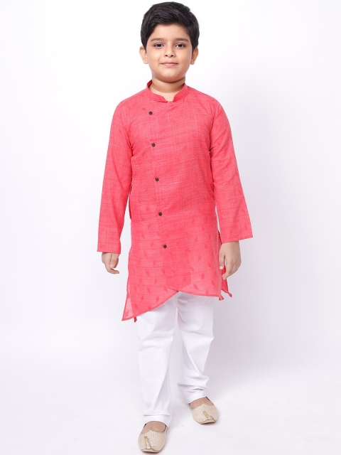 

NAMASKAR Boys Peach-Coloured Angrakha Pure Cotton Kurta with Pyjamas