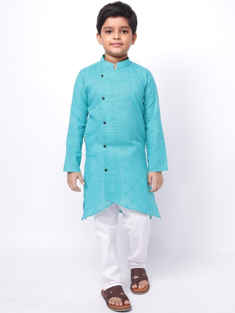 

NAMASKAR Boys Blue Angrakha Pure Cotton Kurta with Pyjamas