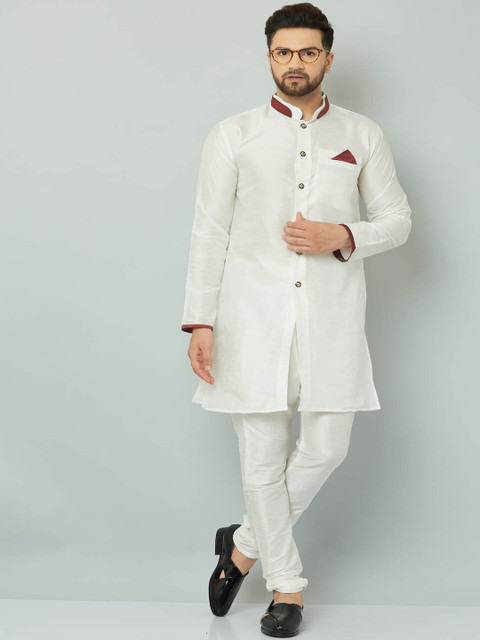 

Kaifoo Men White Layered Kurta with Pyjamas